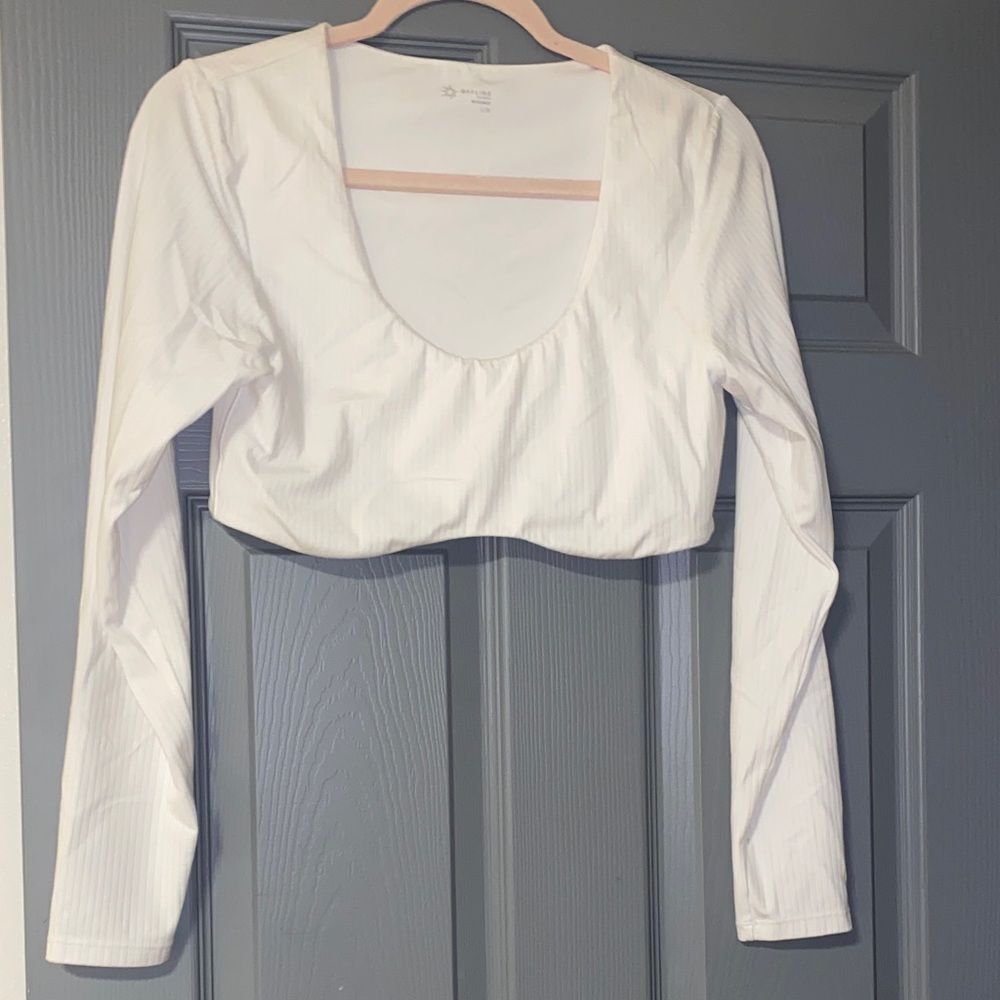 Aerie White Long Sleeve Crop Top Workout Gym Bra Top Large exercise